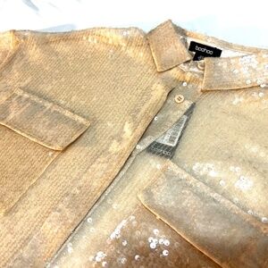 Boohoo Sequin Blouse - Champagne - US2/XS